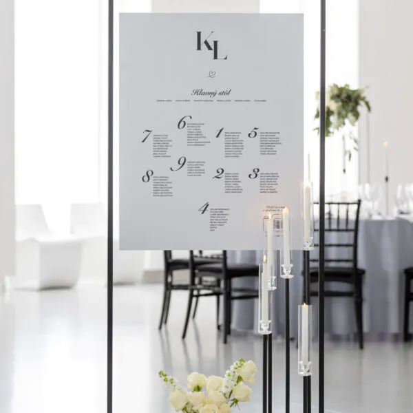 Stojan na zasadací poriadok na svadbu