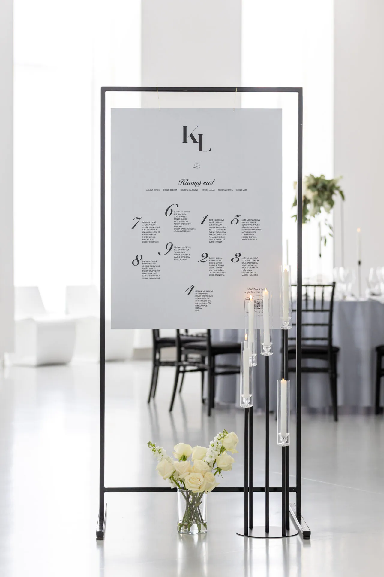 Stojan na zasadací poriadok na svadbu