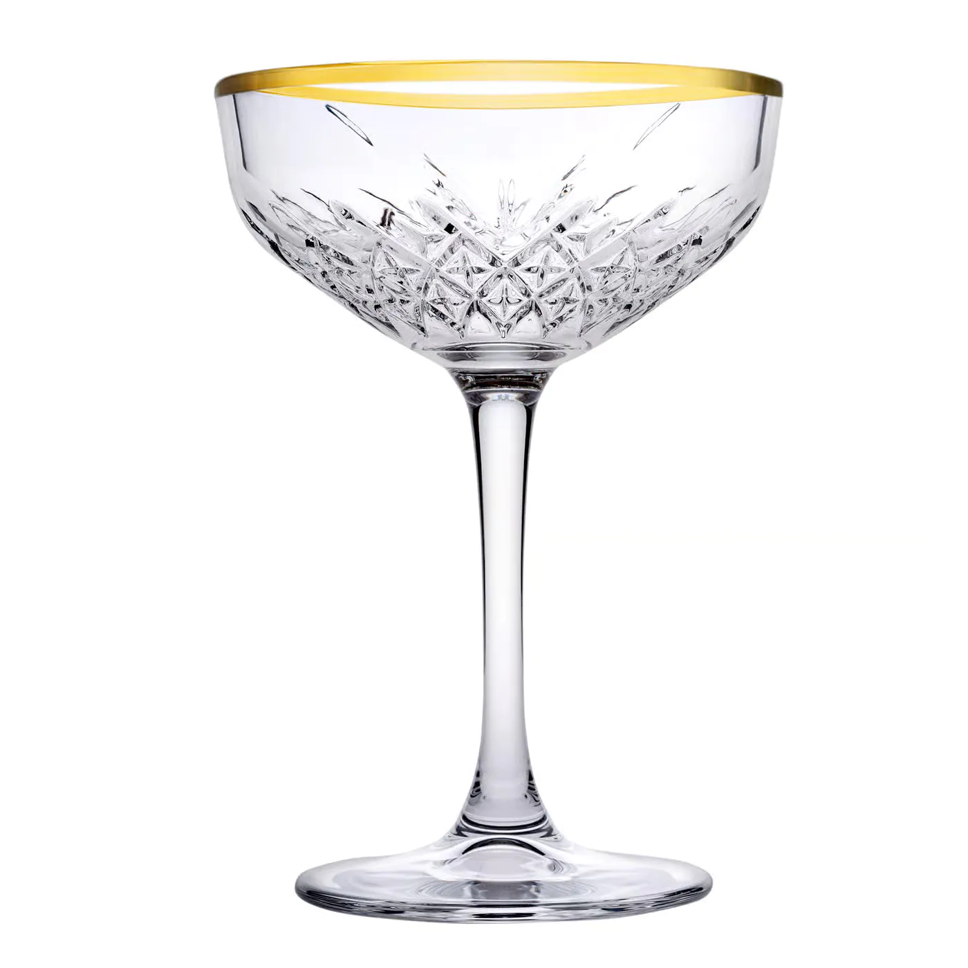 Pohár na pyramídu na šampanské so zlatým lemom na prenájom